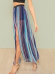 Stripe Sheer Skirt With Slit