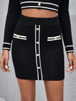 Women Button Front Bodycon Skirt