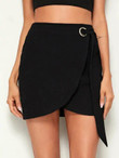 Zip Back Ring Belted Wrap Skirt