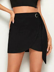 Zip Back Ring Belted Wrap Skirt