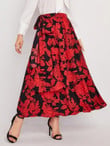 Women Floral Print Self Tie Chiffon Layered Skirt