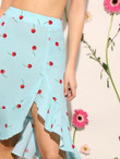 Cherry Print Asymmetrical & Flounce Hem Skirt