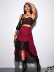 Women Ruched Ruffle Contrast Lace Asymmetrical Skirt