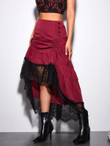 Women Ruched Ruffle Contrast Lace Asymmetrical Skirt