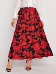 Women Floral Print Self Tie Chiffon Layered Skirt