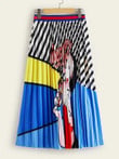 Cartoon And Striped Print Pleated Skirt
