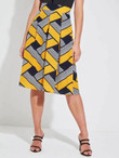 Geo Print Boxy Pleat Midi Skirt