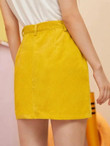 Button Front Side Pocket Corduroy Skirt