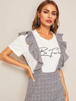 Ruffle Hem Grid Print Overall Skirt