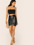 Faux Leather Pleated Button Detail Mini Skirt