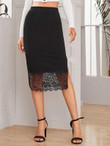 Split Side Lace Hem Rib-Knit Skirt
