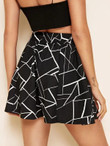 Geo Print Elastic Waist Flared Skirt