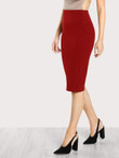 Solid Wide Waistband Bodycon Pencil Skirt