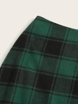 Button Front Asymmetrical Hem Plaid Skirt