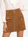 Zip & Pocket Front Cord Skirt
