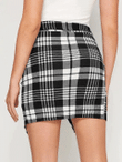 Plaid Print Buckle Belted Wrap Skirt