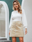 Simplee O-Ring Zip Front Pocket Corduroy Skirt