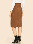 Notched Waist Button Front Corduroy Skirt With Belt