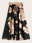 Floral Print Drawstring Waist Skirt