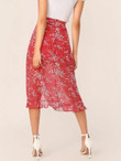 Asymmetric Ruffle Hem Ditsy Floral Skirt