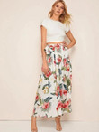 Floral Print Tie Waist Skirt