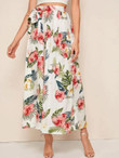 Floral Print Tie Waist Skirt