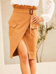 SBetro Flap Pocket Paperbag Waist Wrap Skirt