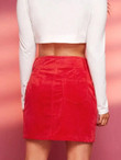 Solid Button Front Cord Pencil Skirt