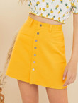 Button Up Raw Hem Skirt
