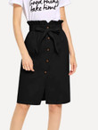 Waist Belted Button Ruffle Split Skirt
