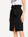 Waist Belted Button Ruffle Split Skirt