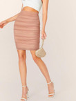 Solid Ruched Detail Pencil Skirt