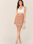 Solid Ruched Detail Pencil Skirt