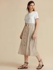 Button Front Striped Skirt With Belt