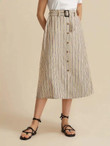 Button Front Striped Skirt With Belt