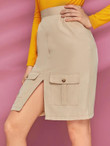 Flap Pocket Split Hem Cargo Skirt