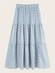 Leaf Print Ruffle Hem A-Line Skirt