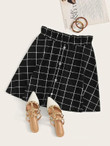 Paperbag Waist Button Front Grid Skirt