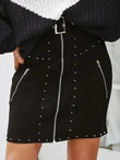 Simplee Zip & Studded Detail Belted Suede Skirt