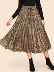 Drawstring Waist Leopard Print Skirt