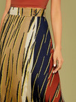 High Waist Button Detail Colorblock Skirt