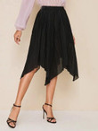 Pleated Asymmetrical Hem Elastic Waist Skirt