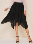 Pleated Asymmetrical Hem Elastic Waist Skirt