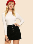 Button Front Cord Skirt