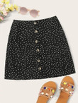 Button Front Dot Print Skirt
