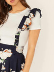 Floral Print Tie Back Flare Skirt With Ruffle Strap