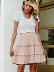 Simplee Solid Frill Trim Pleated Skirt