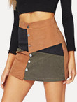 Color-Block Button Through Skirt
