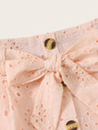 Eyelet Embroidered Button Belted Skirt