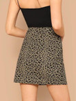 Leopard Button Front Twill High Waist Mini Skirt